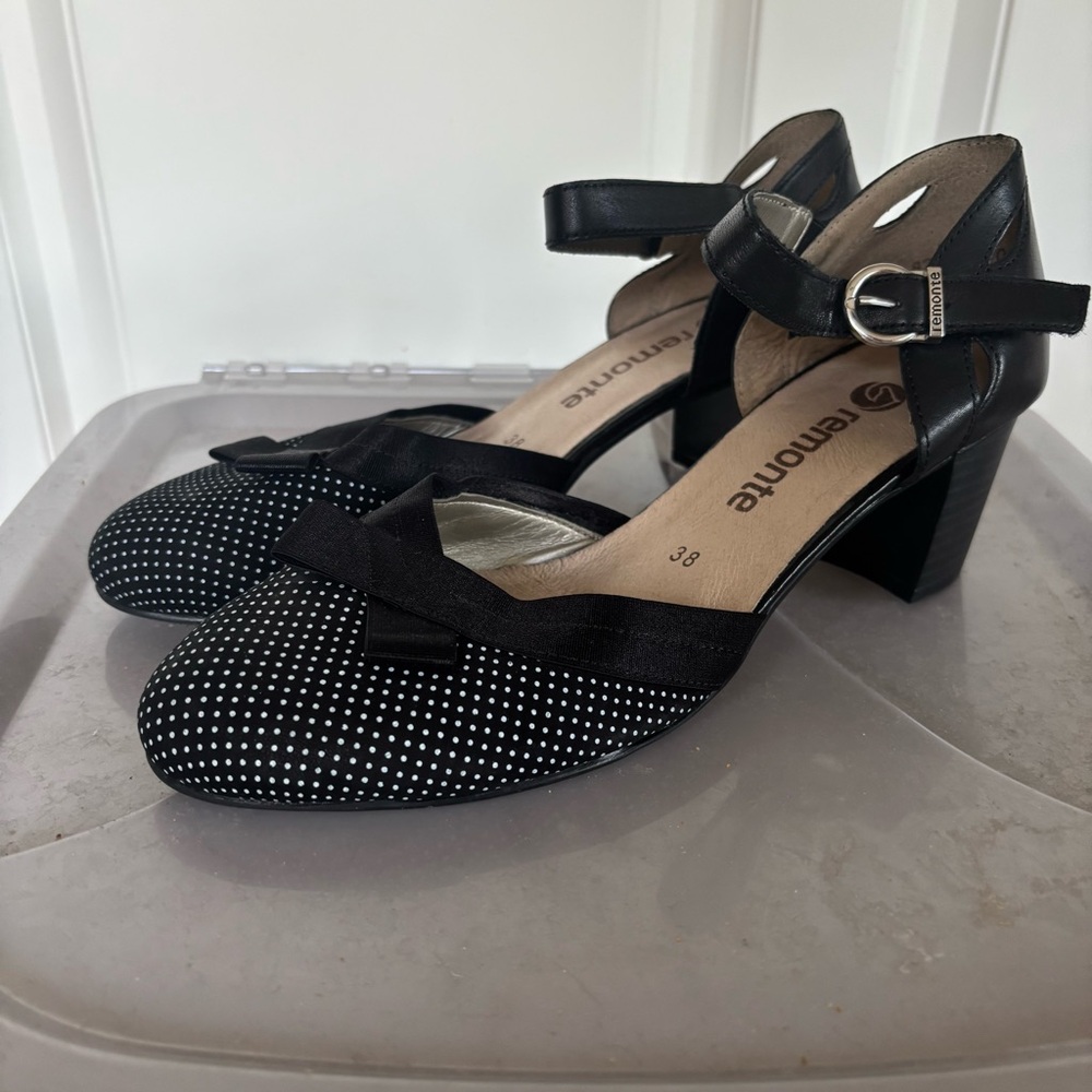 Remonte Black and White Polka Dot Heels